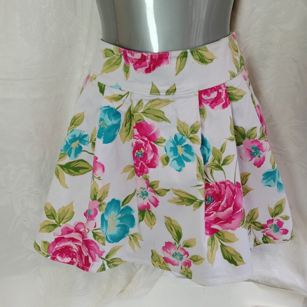 Le Chateau Size 7/8 Cotton Flower Floral White Pink Blue Peony Y2K Vintage Med